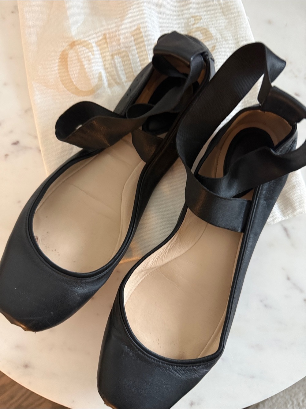 CHLOE Black Leather Ballet  Flats Size 38